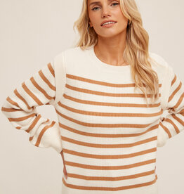 Hem & Thread Hem & Thread Carmel Round Neck Stripe  Bubble L/S Sweater LA