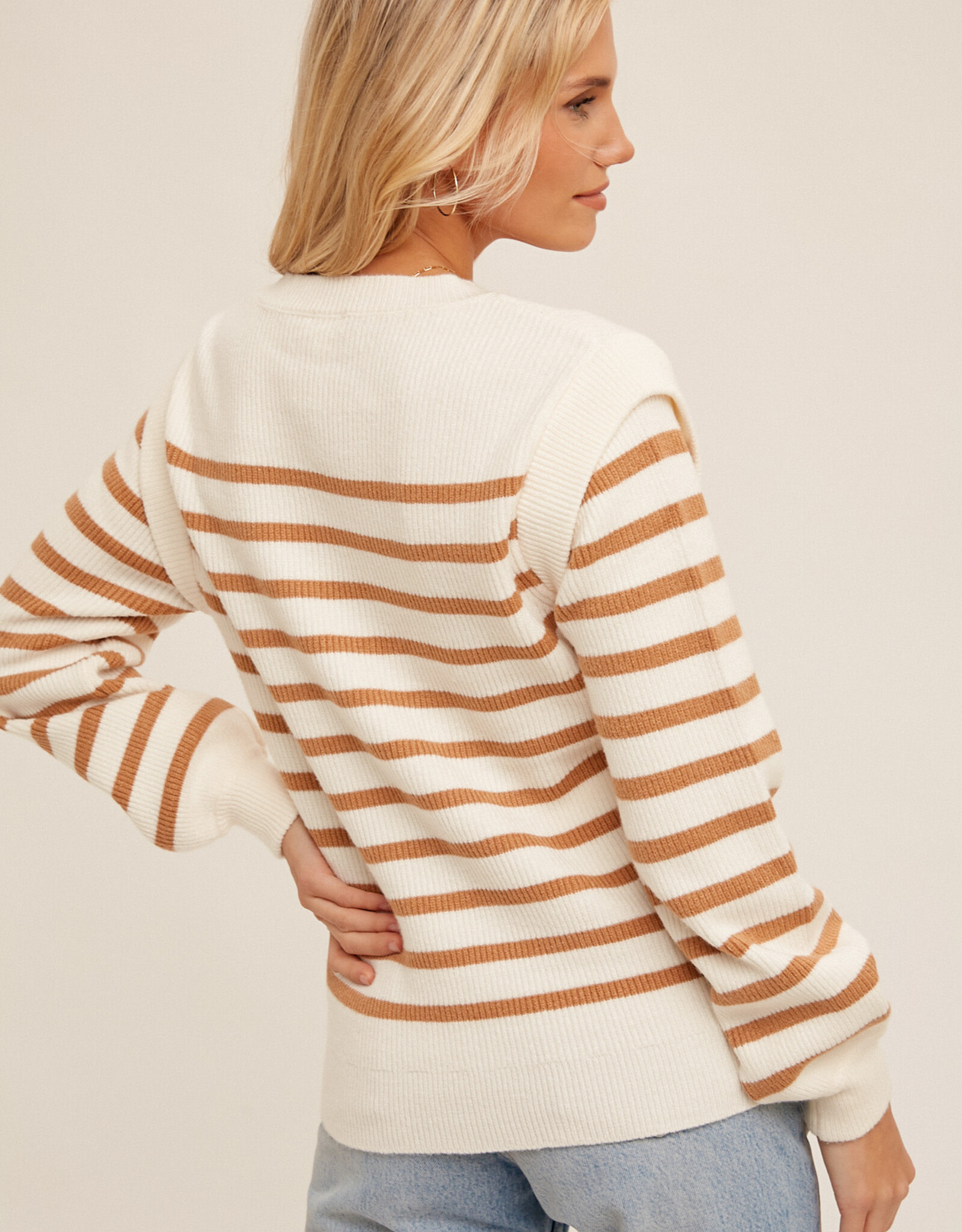 Hem & Thread Hem & Thread Carmel Round Neck Stripe  Bubble L/S Sweater LA