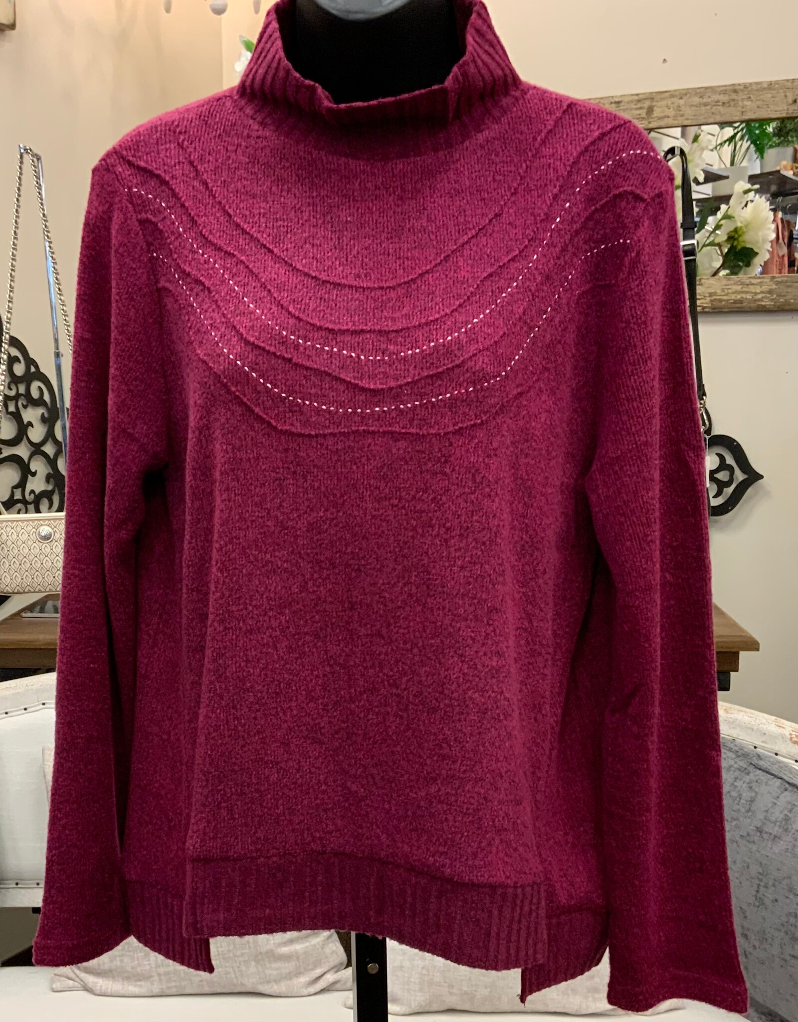 Trisha Tyler Trisha Tyler Pink Heathered Cowl Neck L/S Sweater w/Embroidery