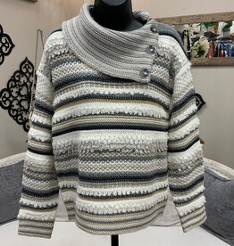 skyes the limit Skye's The Limit Egret Asymmetrical Neck Stripe Print Petite Sweater LO