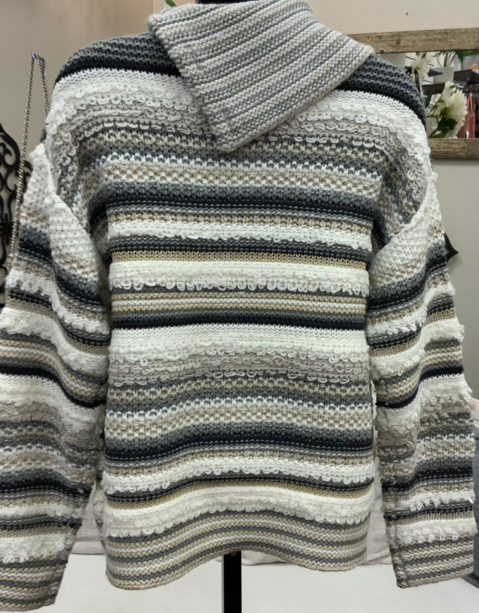skyes the limit Skye's The Limit Egret Asymmetrical Neck Stripe Print Petite Sweater LO