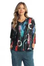 Jess & Jane Jess & Jane Multi Windsor V-Neck Top W/Side Slits