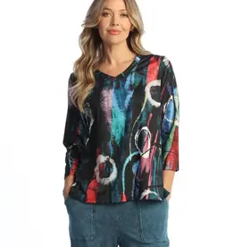 Jess & Jane Jess & Jane Multi Windsor V-Neck Top W/Side Slits