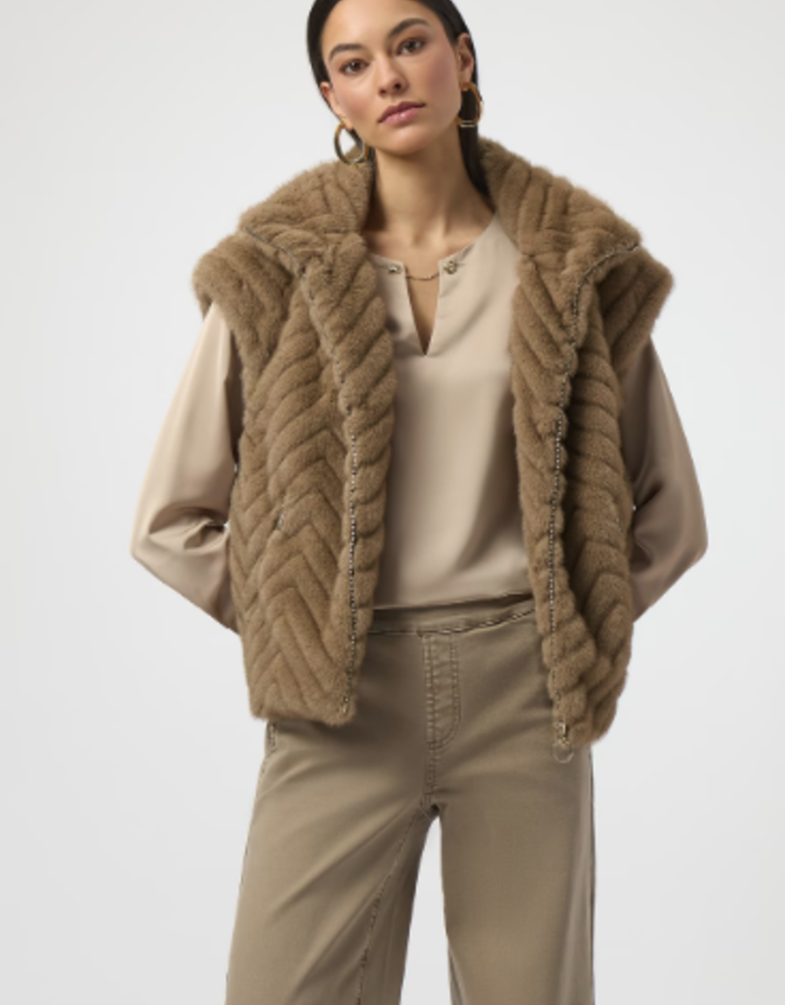 Joseph Ribkoff Joseph Ribkoff 254906 Mink Faux Fur Stripe Design Zip-Up Vest BEO