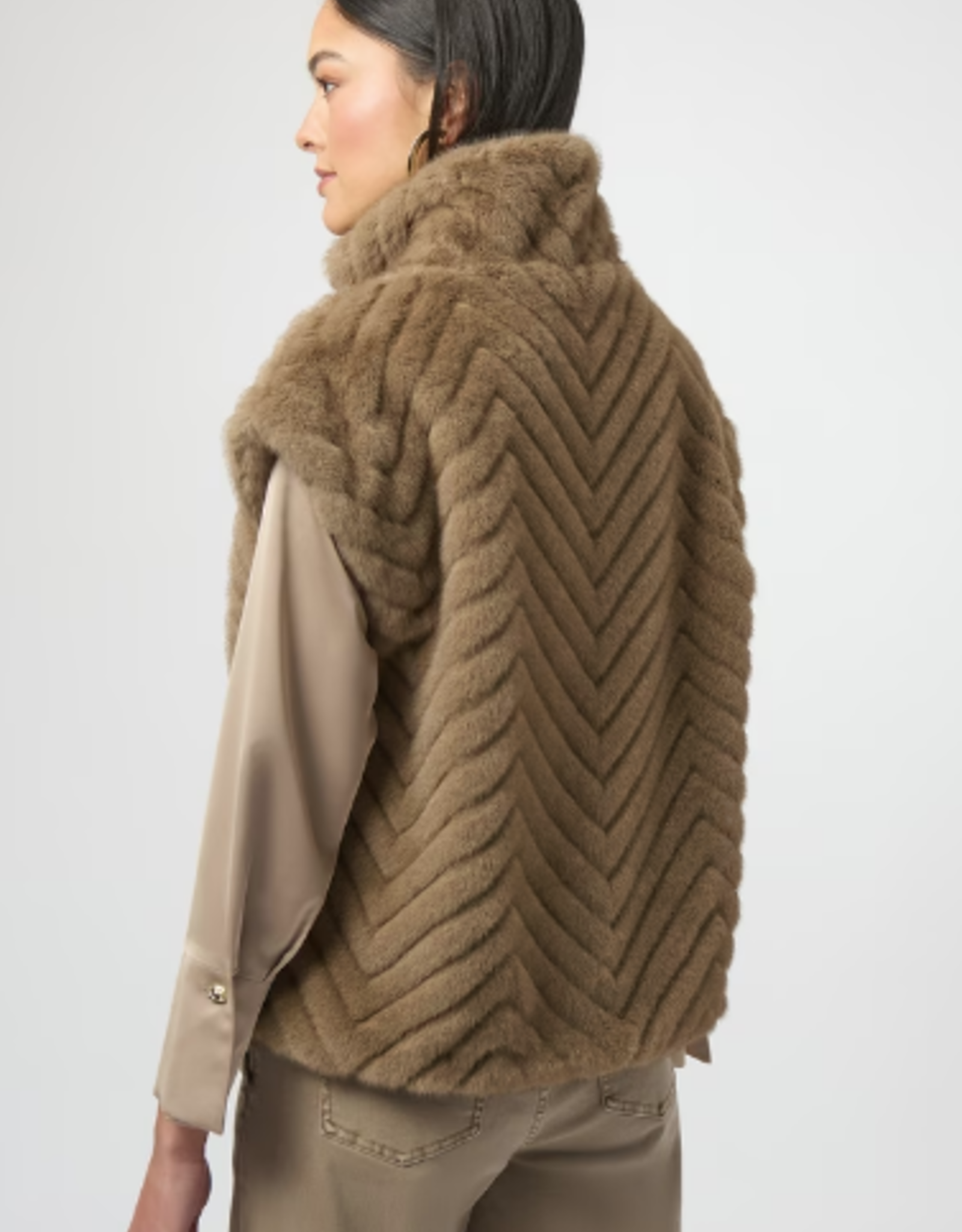 Joseph Ribkoff Joseph Ribkoff 254906 Mink Faux Fur Stripe Design Zip-Up Vest BEO