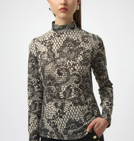 Joseph Ribkoff Joseph Ribkoff Winterwhite/Black High-Neck Patterned Top