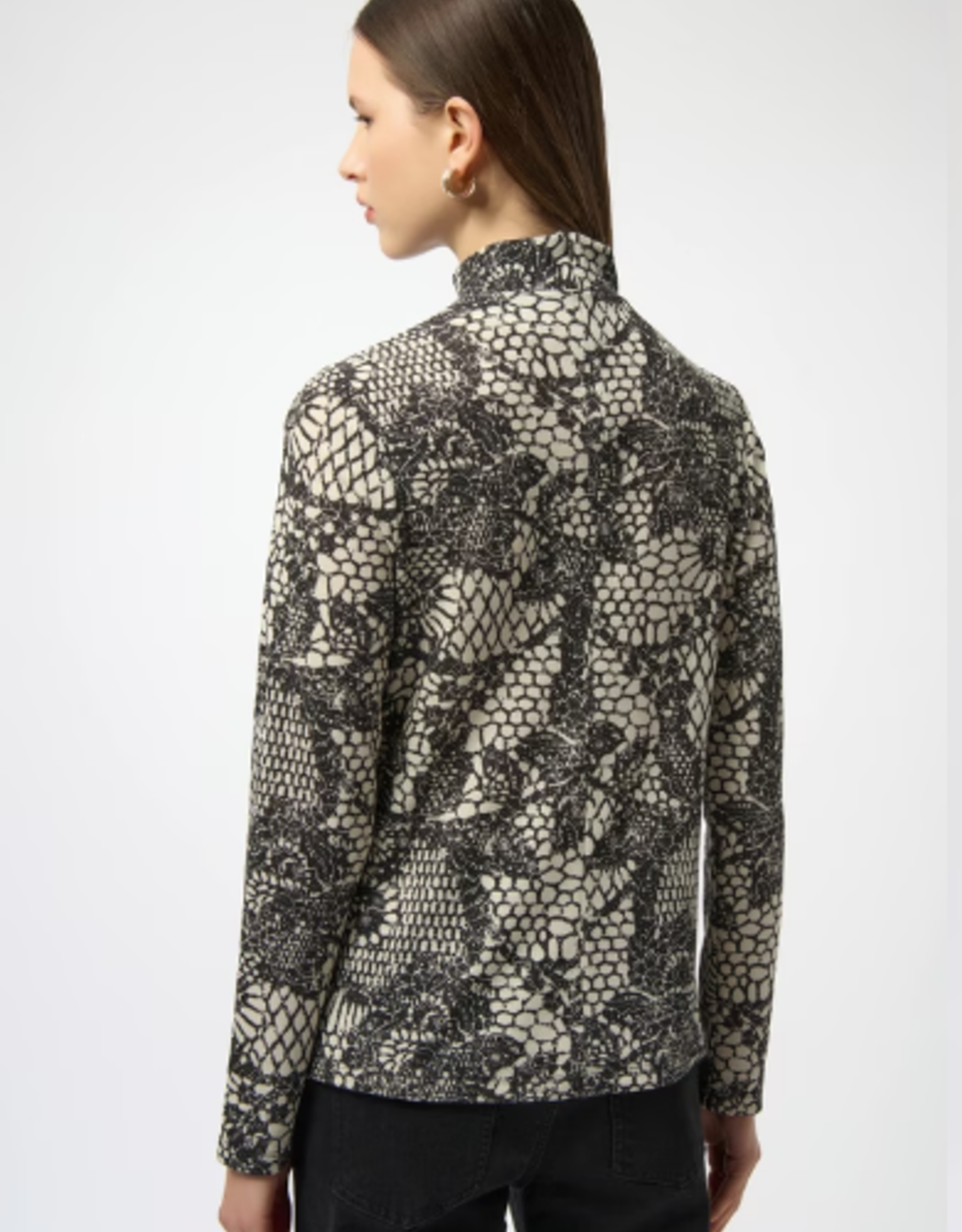 Joseph Ribkoff Joseph Ribkoff Winterwhite/Black High-Neck Patterned Top