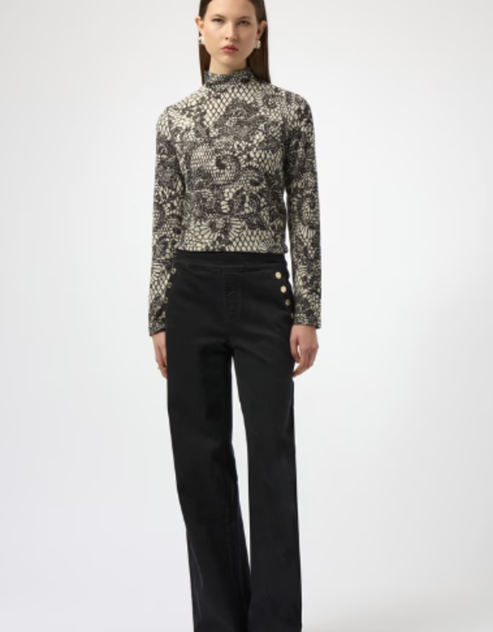 Joseph Ribkoff Joseph Ribkoff Winterwhite/Black High-Neck Patterned Top