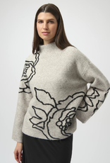 Joseph Ribkoff Joseph Ribkoff Oatmeal Floral Embroidered High-Neck Sweater
