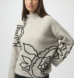Joseph Ribkoff Joseph Ribkoff Oatmeal Floral Embroidered High-Neck Sweater