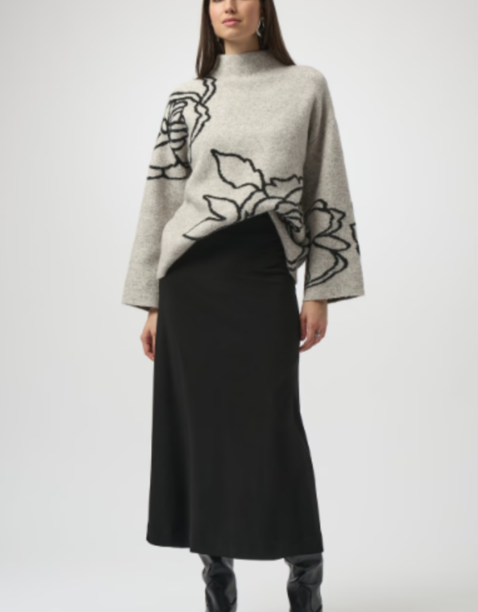 Joseph Ribkoff Joseph Ribkoff Oatmeal Floral Embroidered High-Neck Sweater