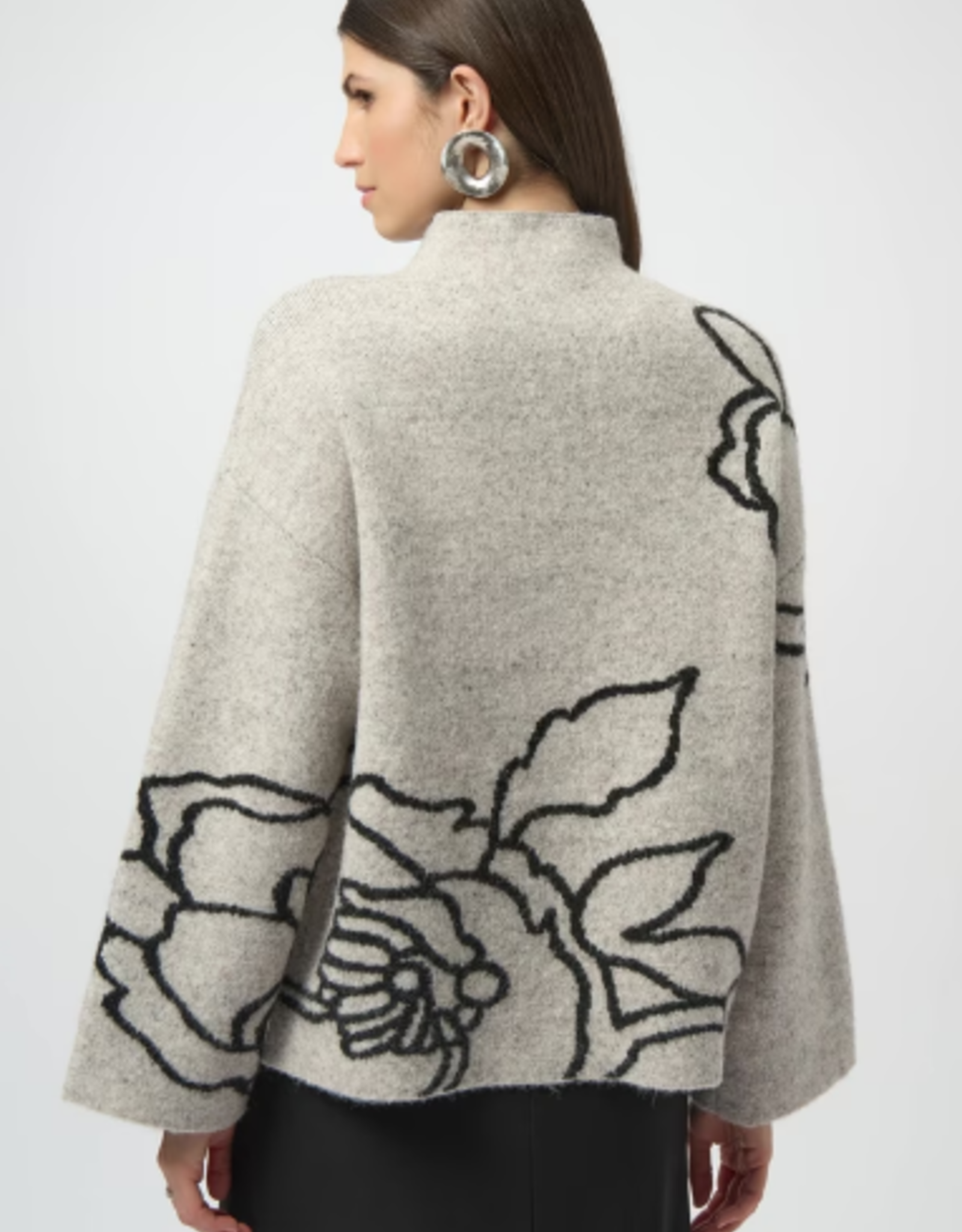 Joseph Ribkoff Joseph Ribkoff Oatmeal Floral Embroidered High-Neck Sweater