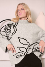 Joseph Ribkoff Joseph Ribkoff Oatmeal Floral Embroidered High-Neck Sweater