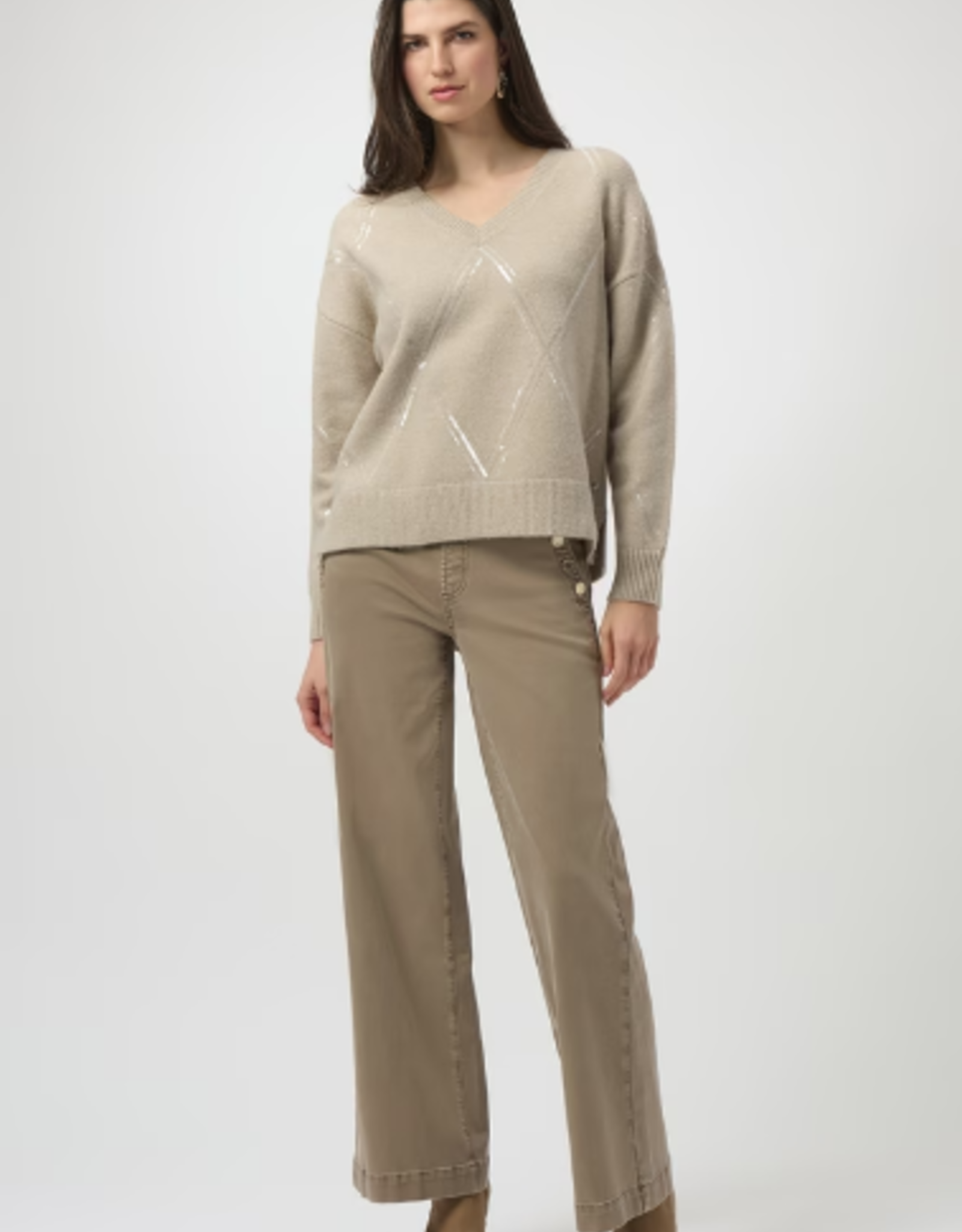 Joseph Ribkoff Joseph Ribkoff 254949 Oyster V-Neck Sweater w/Sequin Design SA