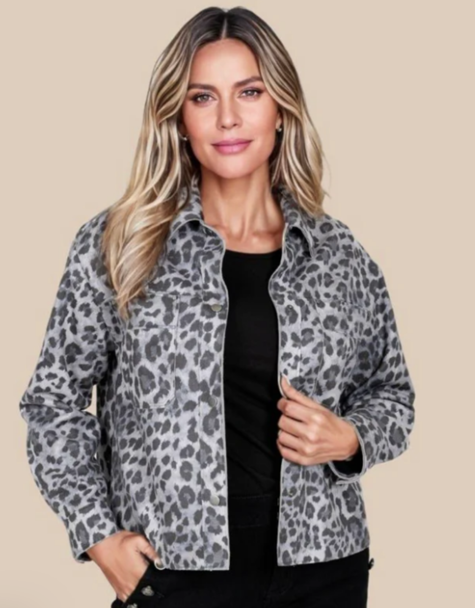 GG Jeans GG Jeans Charcoal Animal Print Suede Jacket CR