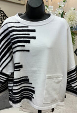 APNY APNY Off WHT/BLK Round Neck 3/4 Sleeve  Sweater  CR
