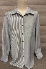 APNY APNY Grey/White Collar L/S Button Up Top