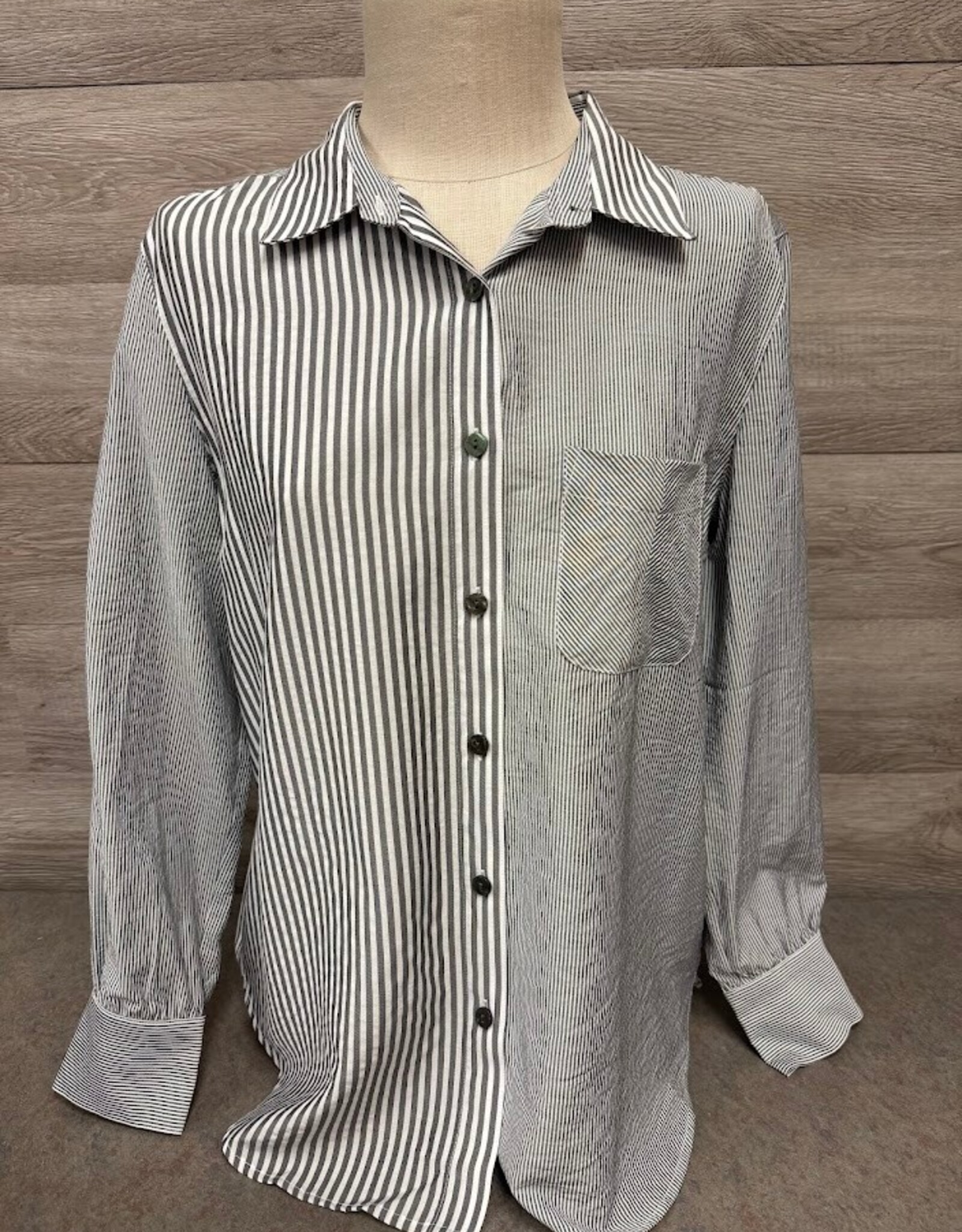 APNY APNY Grey/White Collar L/S Button Up Top