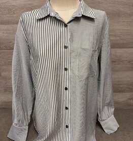 APNY APNY Grey/White Collar L/S Button Up Top