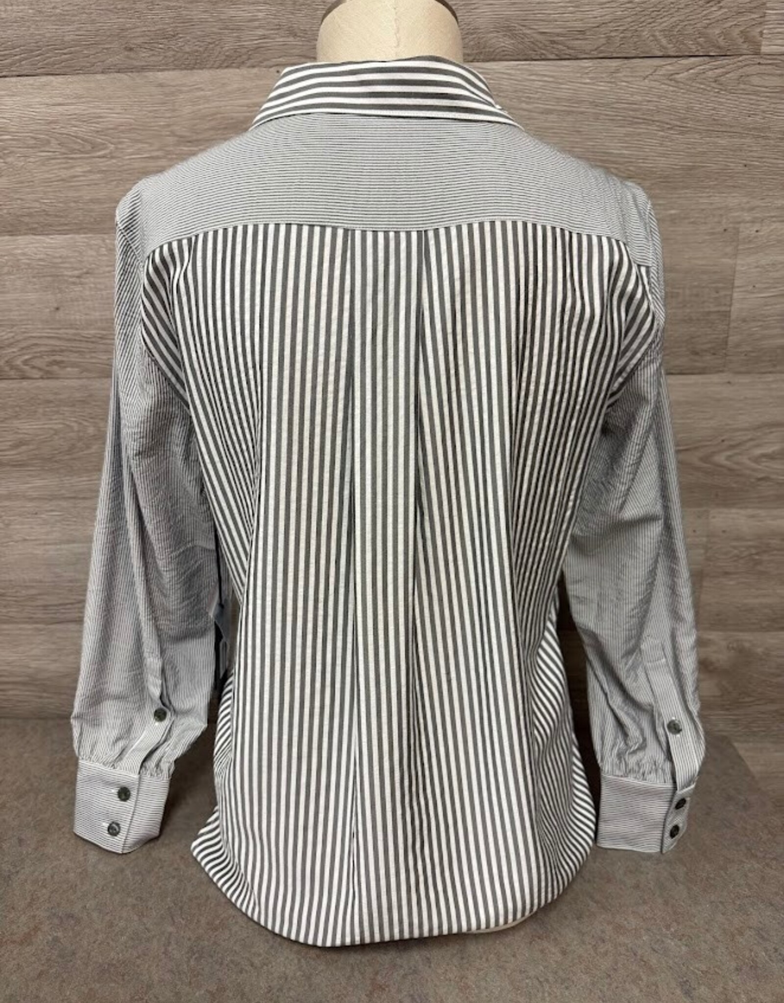 APNY APNY Grey/White Collar L/S Button Up Top