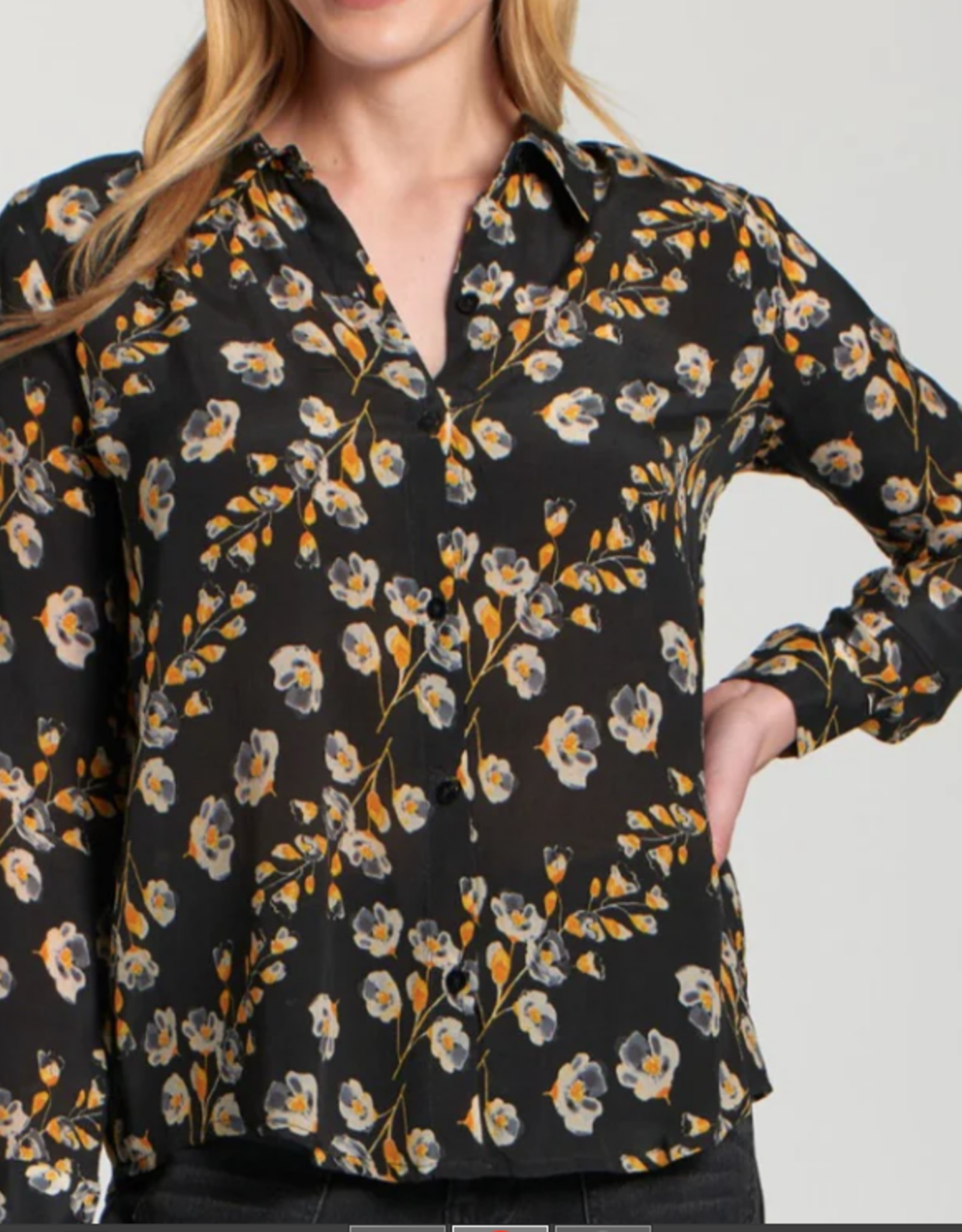 APNY APNY Yellow/BLK Floral  Button Up L/S Top CA