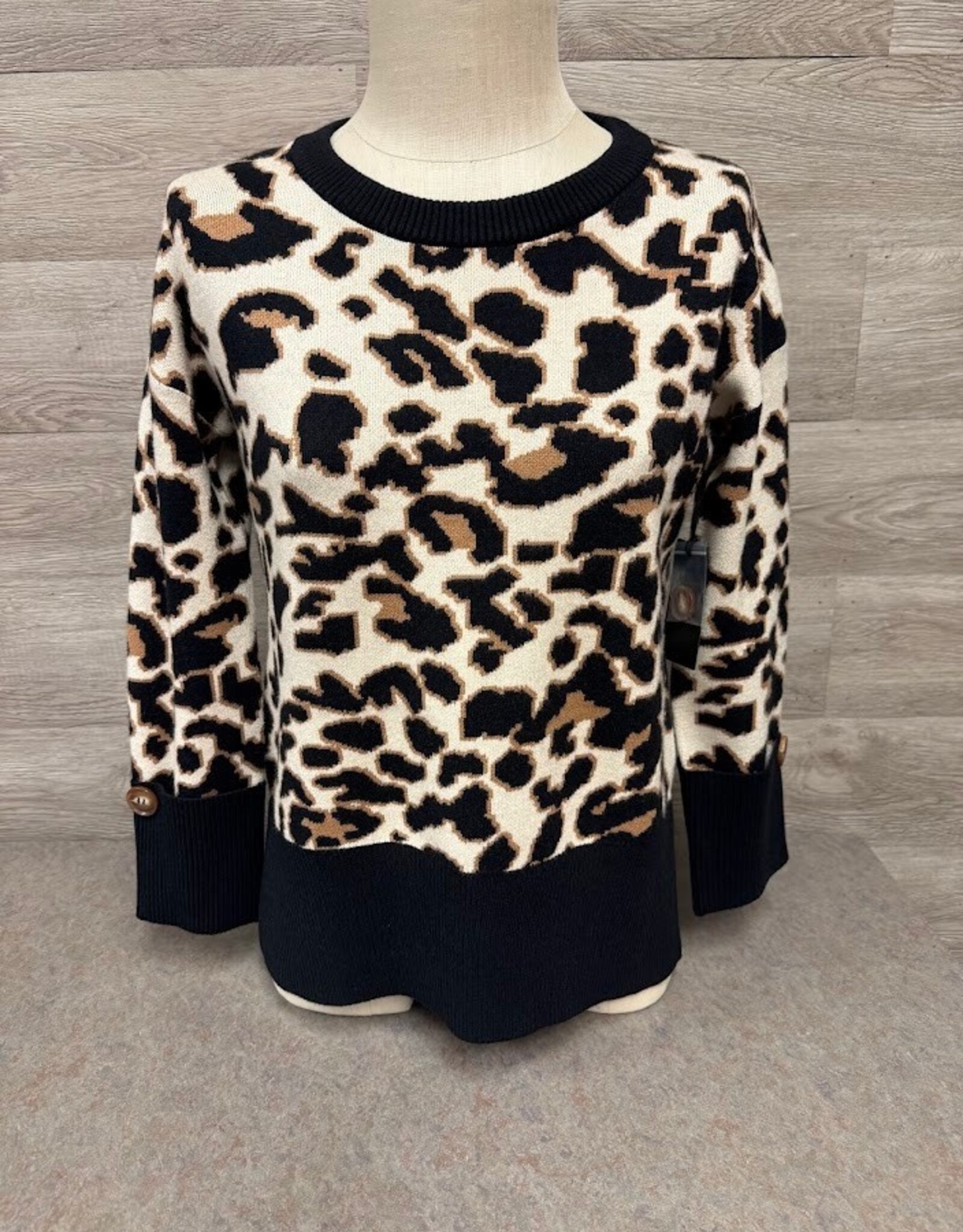 APNY APNY Latte/BLK Animal Print Round Neck L/S Sweater CK