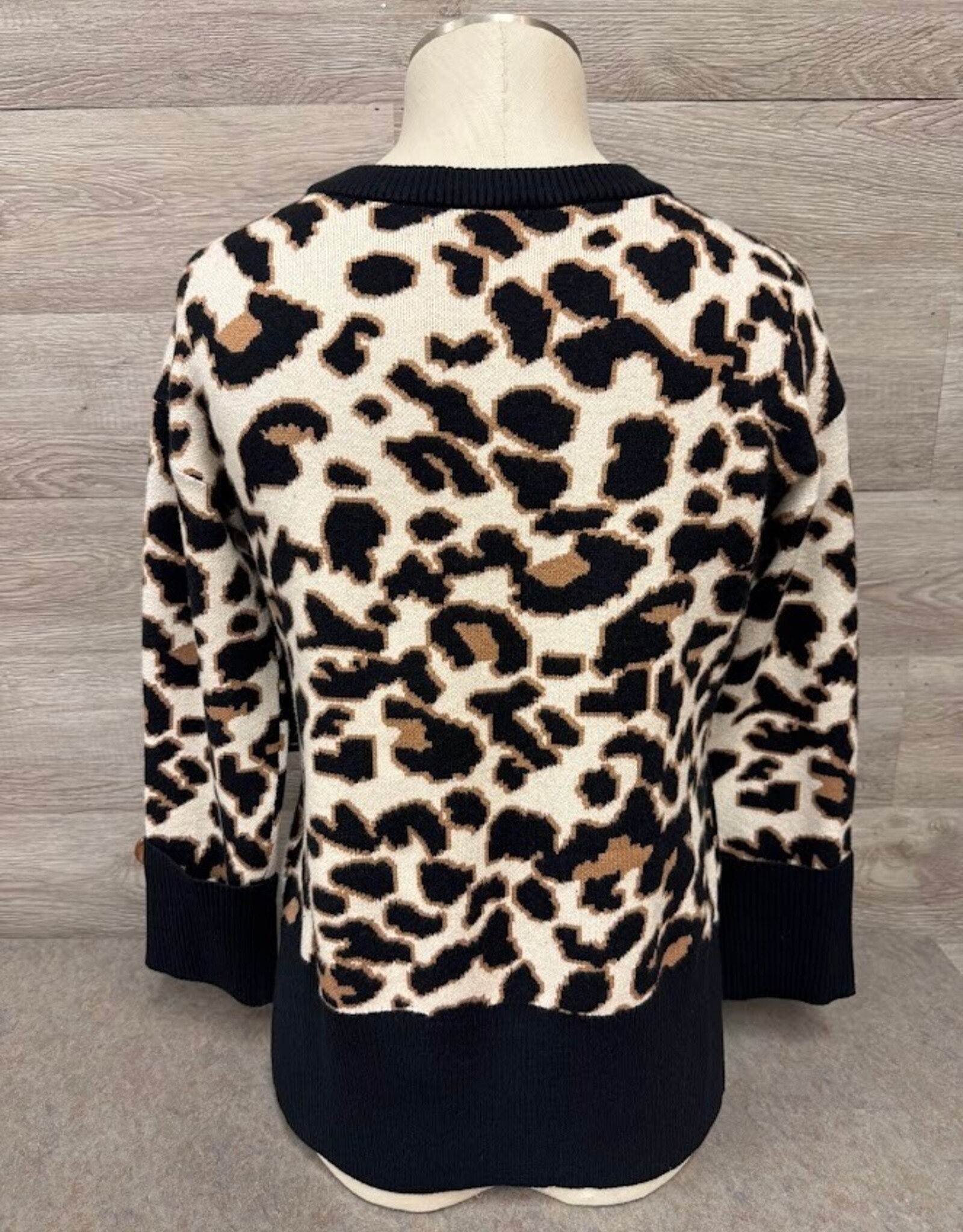 APNY APNY Latte/BLK Animal Print Round Neck L/S Sweater CK