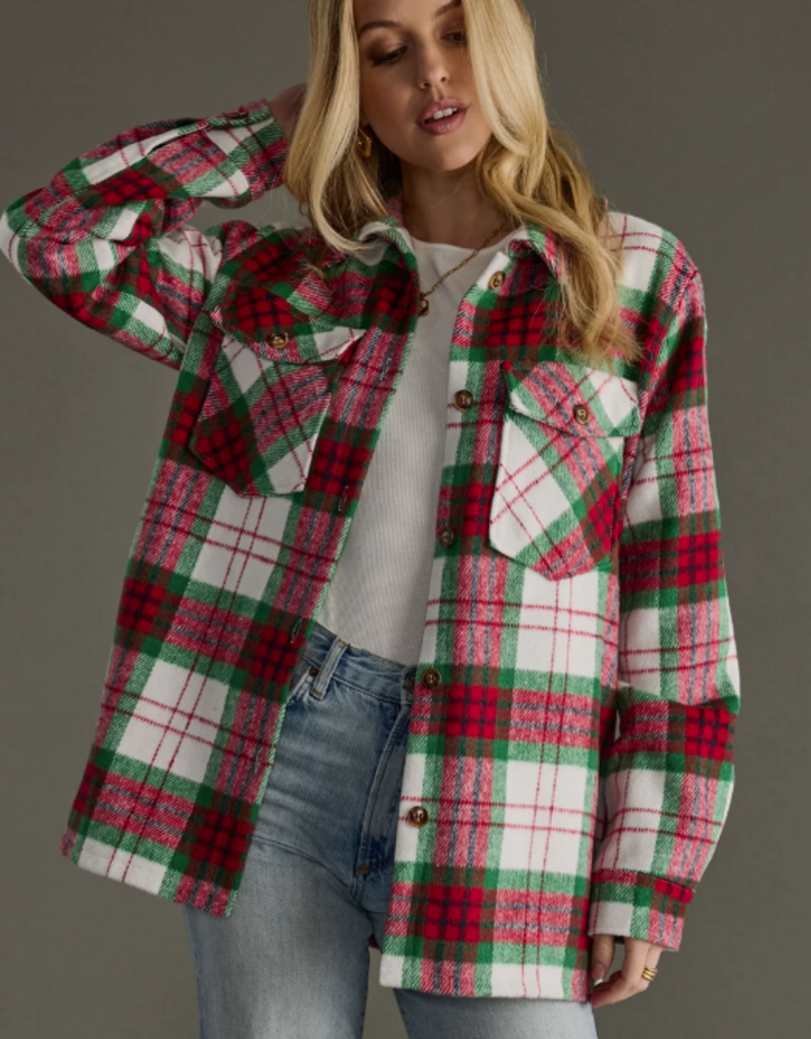 Panache Apparel Panache Apparel Red/Green/WHT Plaid Button Up Jacket AC