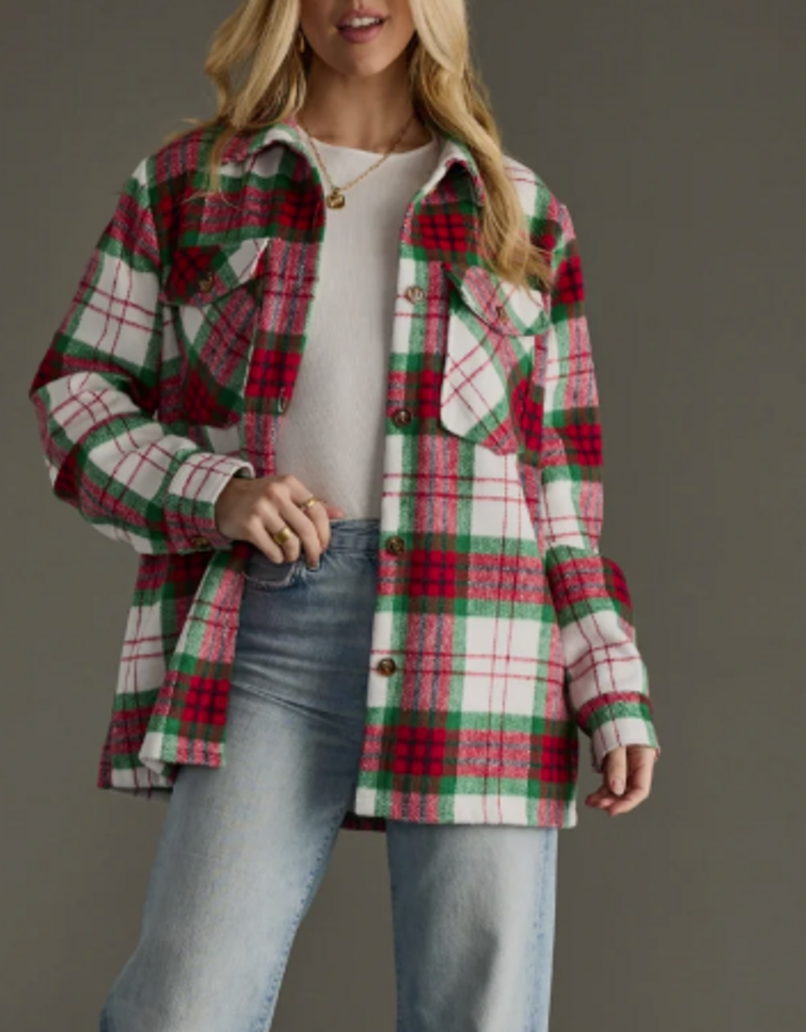 Panache Apparel Panache Apparel Red/Green/WHT Plaid Button Up Jacket AC