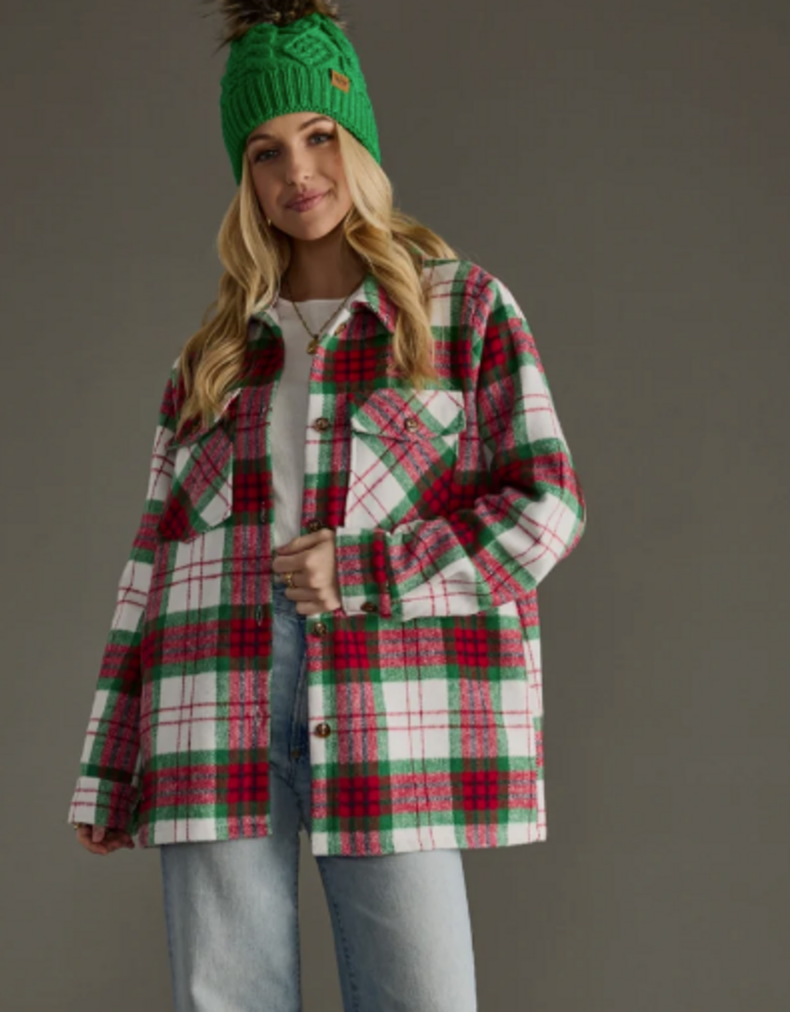 Panache Apparel Panache Apparel Red/Green/WHT Plaid Button Up Jacket AC
