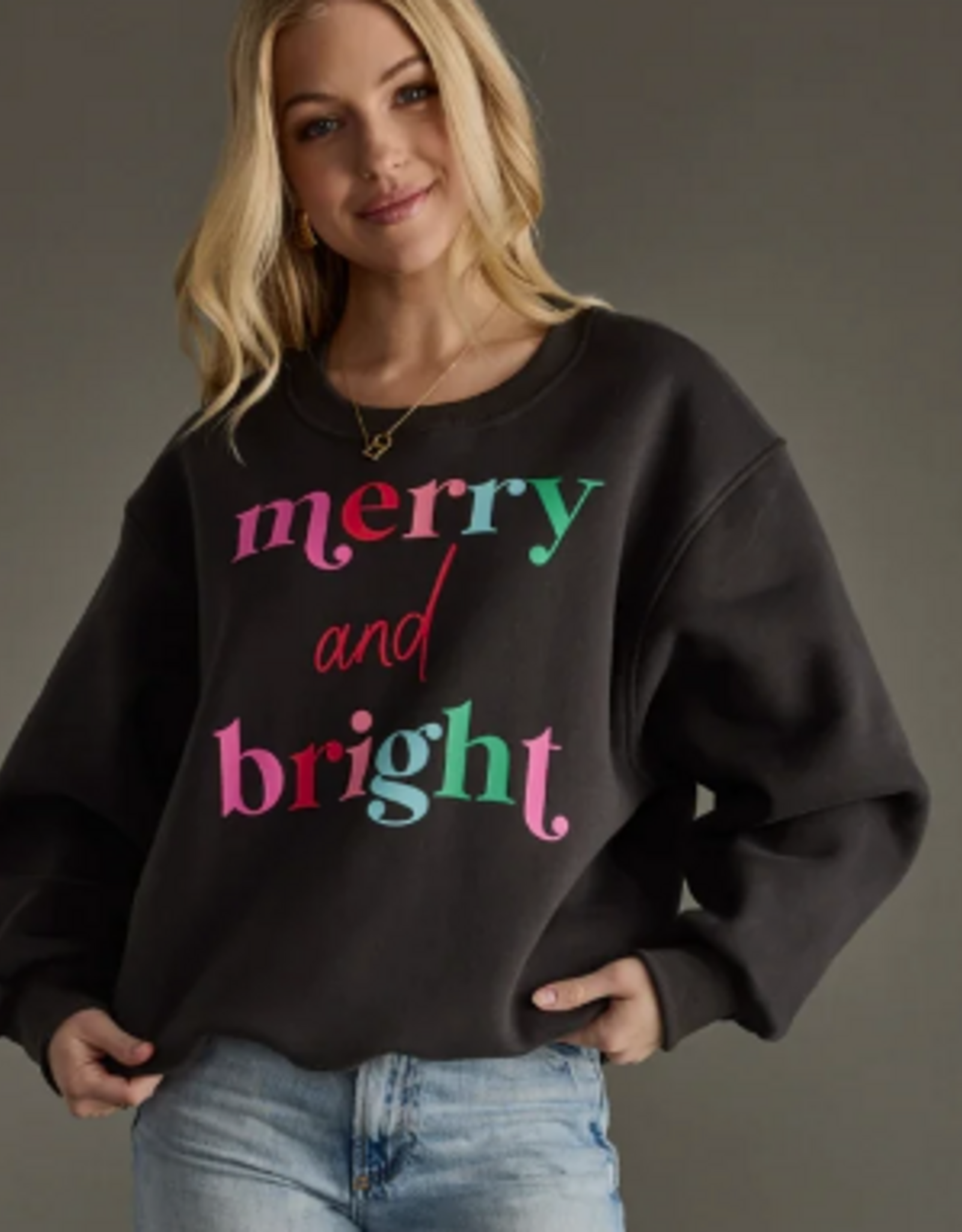 Panache Apparel Panache Apparel Charcoal Merry & Bright Sweatshirt LC