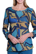 Sharon Young Inc Multiples  Abstract Print Round Neck 3/4 Sleeve Top  AA