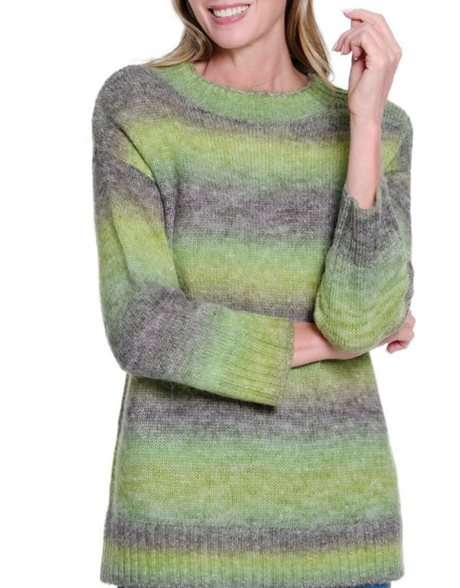 Sharon Young Inc Multiples Light Olive Mock Neck 3/4 Sleeve Sweater BK