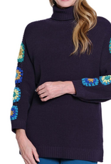 Sharon Young Inc Multiples Midnight Navy Mock Neck 3/4Sleeve CE