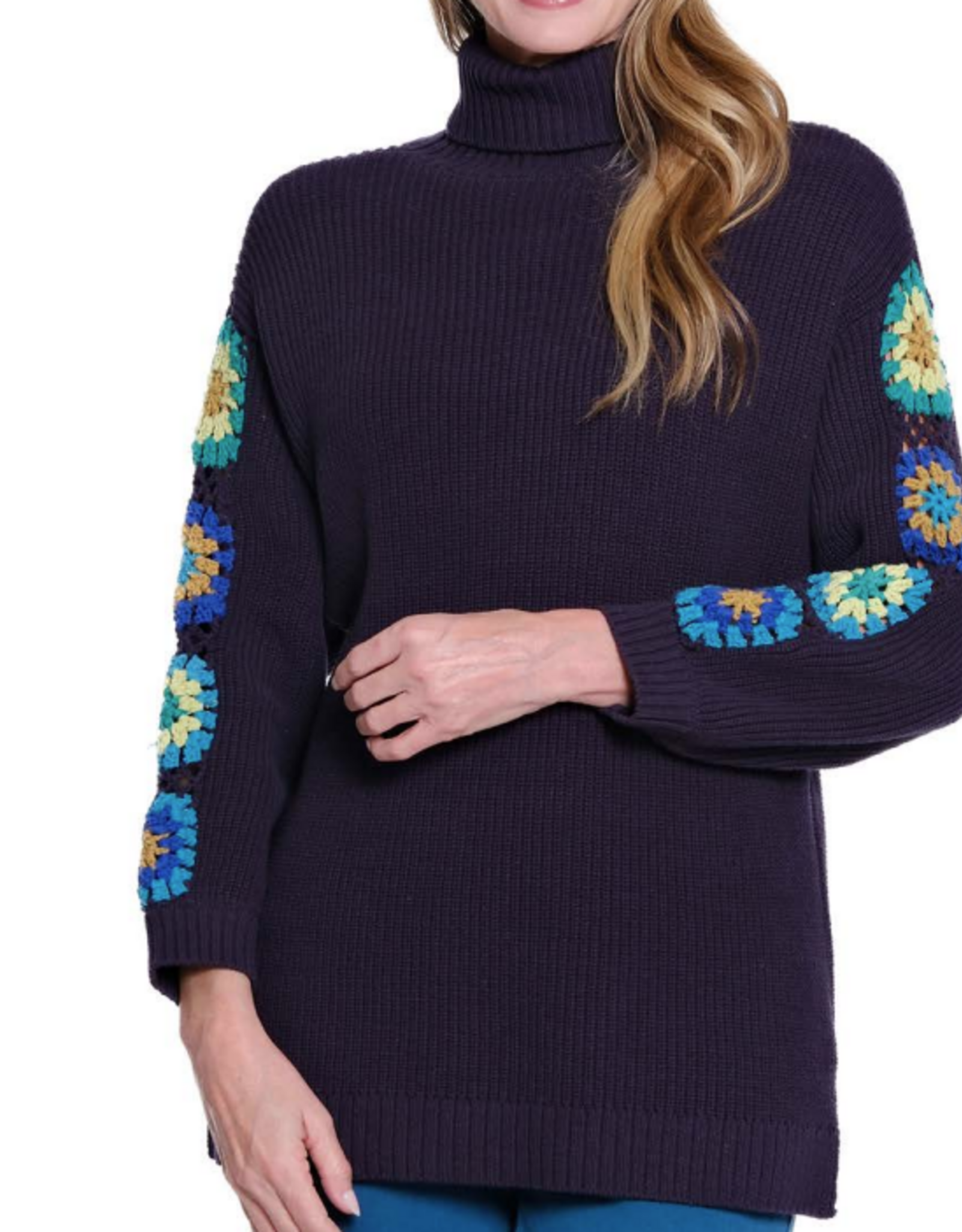 Sharon Young Inc Multiples Midnight Navy Mock Neck 3/4Sleeve CE
