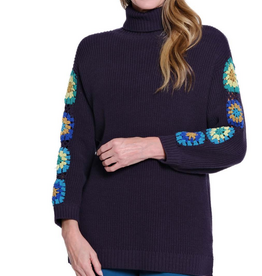 Sharon Young Inc Multiples Midnight Navy Mock Neck 3/4Sleeve CE