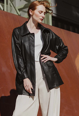 Clara Sunwoo Clara Sun Woo Liquid Leather Drawstring Waist Utility Jacket - Black