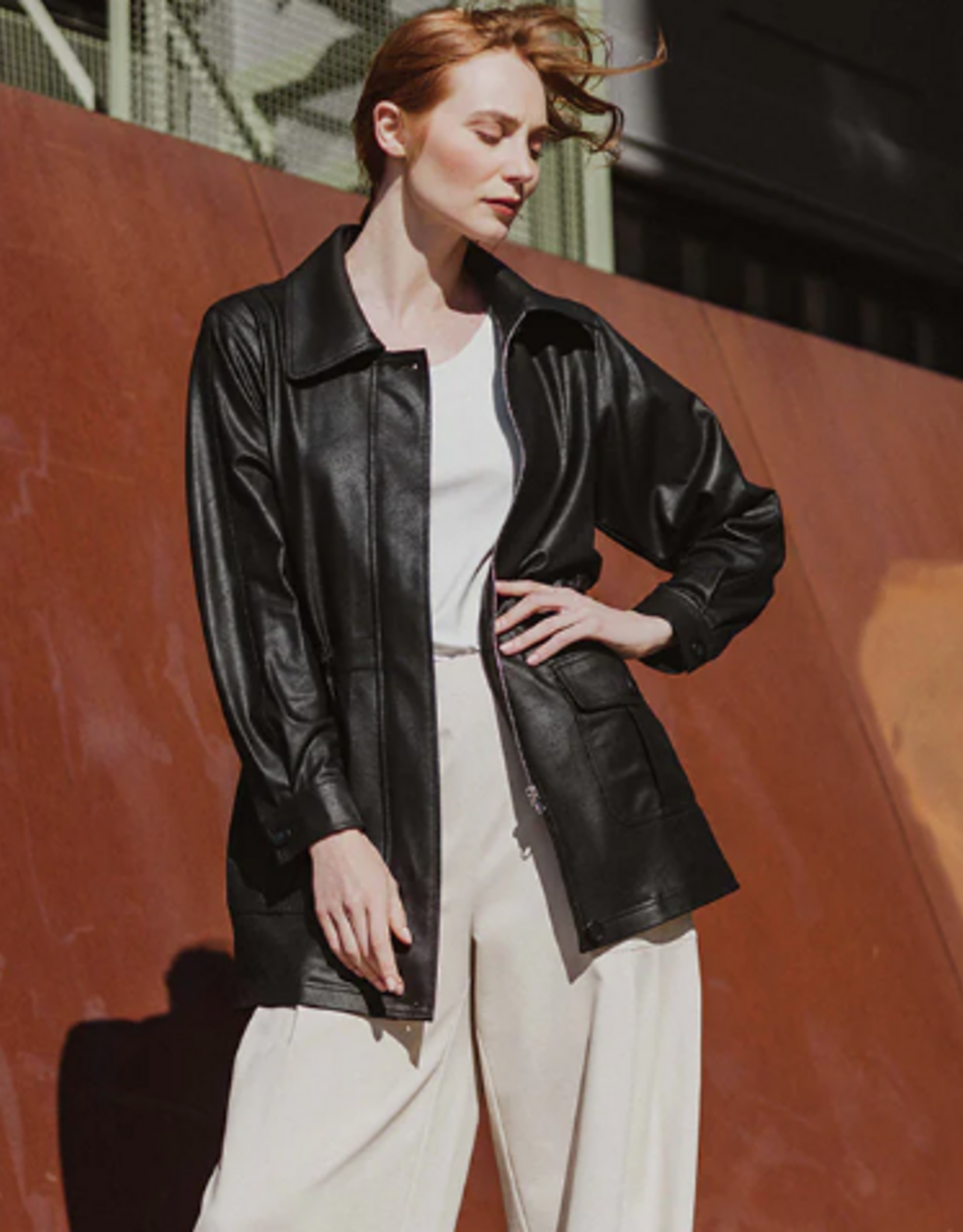 Clara Sunwoo Clara Sun Woo Liquid Leather Drawstring Waist Utility Jacket - Black