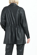 Clara Sunwoo Clara Sun Woo Liquid Leather Drawstring Waist Utility Jacket - Black
