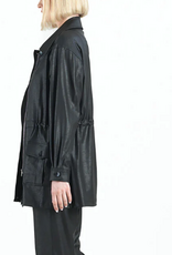 Clara Sunwoo Clara Sun Woo Liquid Leather Drawstring Waist Utility Jacket - Black