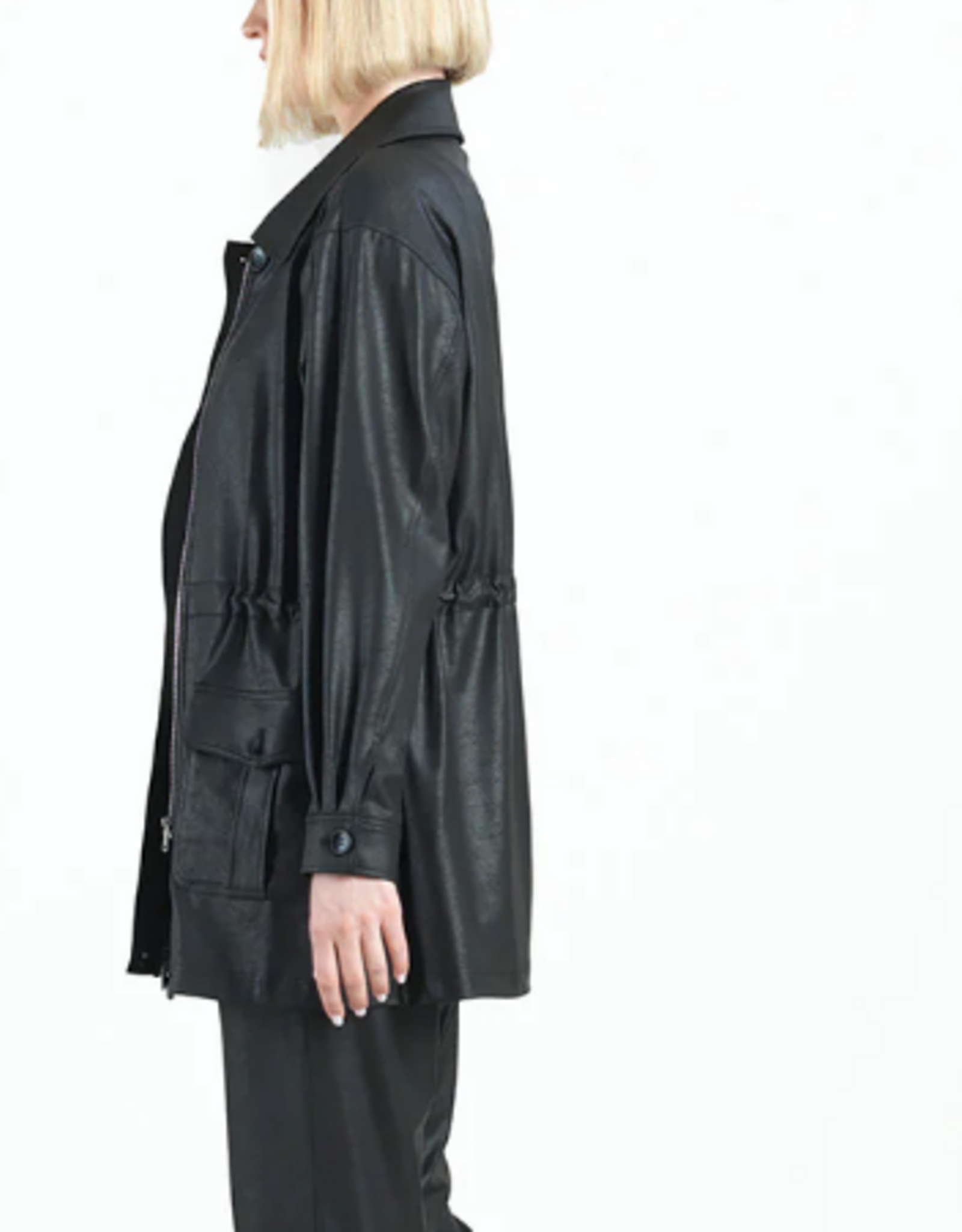 Clara Sunwoo Clara Sun Woo Liquid Leather Drawstring Waist Utility Jacket - Black
