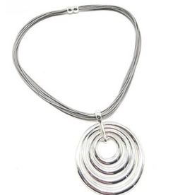 Coronet Jewelry Co Coronet Silver Metal Oval Magnetic Pendant w/Grey Cord