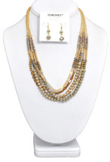 Coronet Jewelry Co Coronet 30055 5 Layer Gold/Brown Bead Earring and Necklace Set