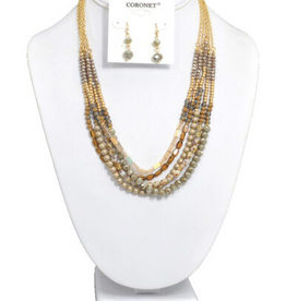 Coronet Jewelry Co Coronet 30055 5 Layer Gold/Brown Bead Earring and Necklace Set