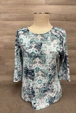 L.Hamrick L. Hamericks  Indigo Round Neck 3/4 Sleeve Top