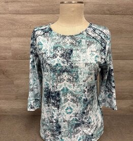 L.Hamrick L. Hamericks  Indigo Round Neck 3/4 Sleeve Top