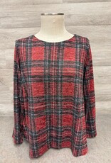 L.Hamrick L. Hamericks Red  Round Neck L/S Sleeve Plaid Top