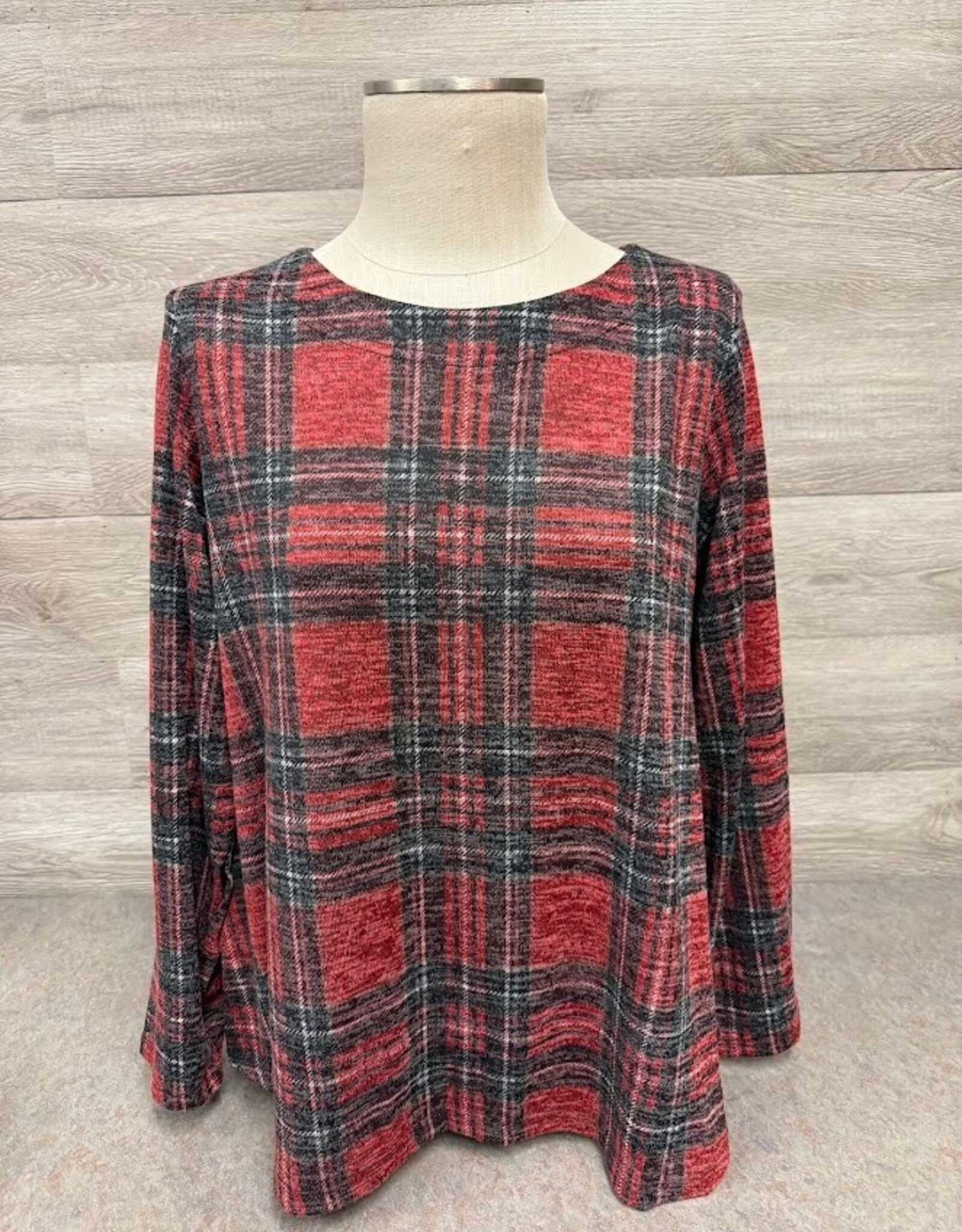 L.Hamrick L. Hamericks Red  Round Neck L/S Sleeve Plaid Top