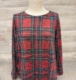 L.Hamrick L. Hamericks  Red  Round Neck L/S Sleeve Plaid Top