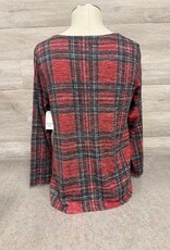 L.Hamrick L. Hamericks Red  Round Neck L/S Sleeve Plaid Top